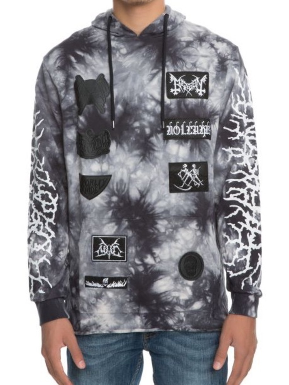 Reason Black & White Tie-Dye Patch Graphic Hoodie